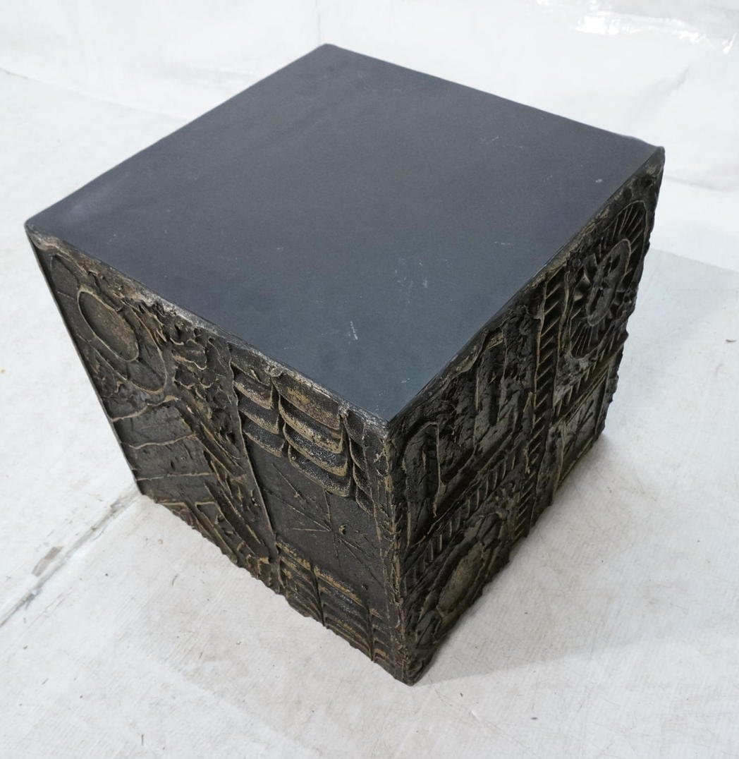 Paul Evans Style Cube Table with Black Laminate T: Paul Evans Style Cube Table with Black Laminate Top. Gesso Brutalist design.-- Dimensions: H: 16 inches: W: 16.5 inches: D: 16.5 inches ---
