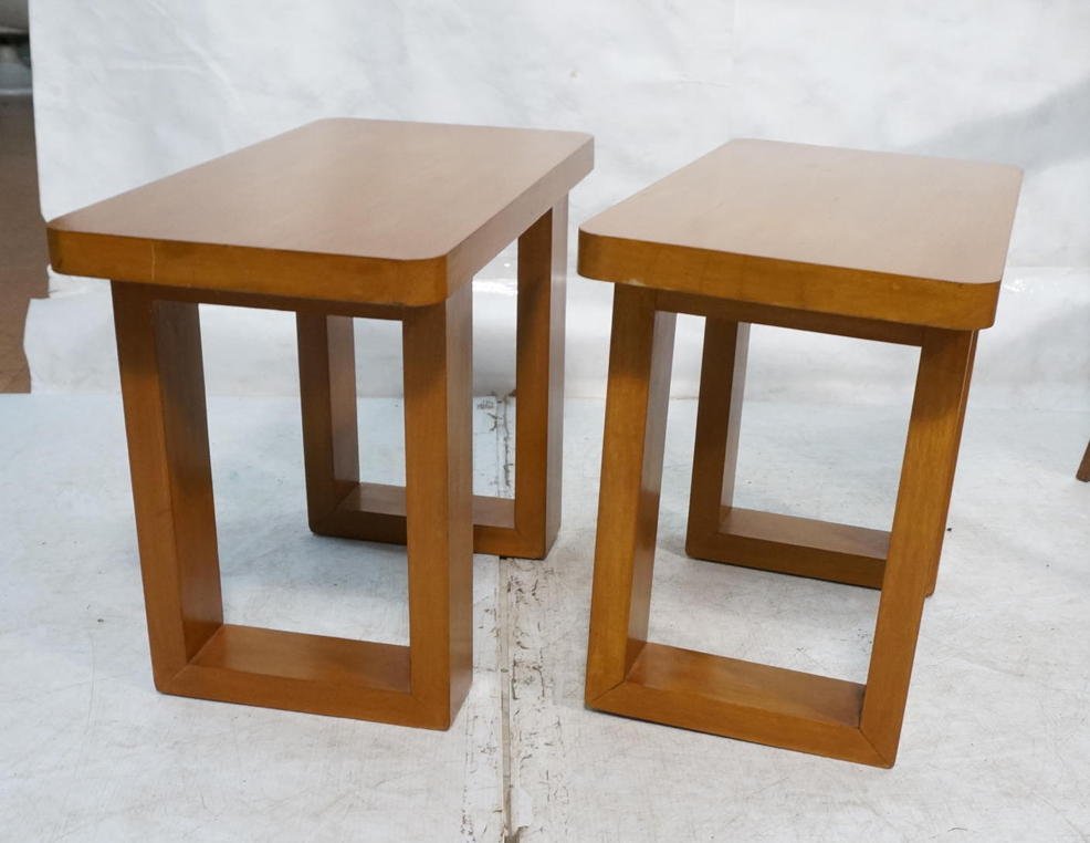Pr Paul Frankl attributed Side Tables. 1.5" thick: Pr Paul Frankl attributed Side Tables. 1.5" thick top on 3 3/4" thick wide wood bases. -- Dimensions: H: 21 inches: W: 28 inches: D: 14.5 inches ---