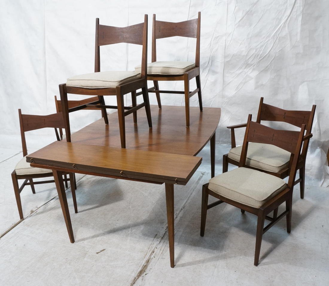 LANE Dining Table. 6 Chairs. Arched Side Dining T: LANE Dining Table. 6 Chairs. Arched Side Dining Table. Rosewood Butterfly inlay. Six matching chairs: 2 arm, 4 side. Two 12" leaves. -- Dimensions: H: 29 inches: W: 62 inches: D: 42 inches ---