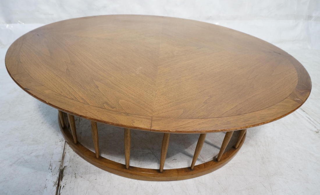 American Modern Cocktail Coffee Table. Round Waln: American Modern Cocktail Coffee Table. Round Walnut Top. Spindle Base. -- Dimensions: H: 14 inches: W: 47.5 inches ---