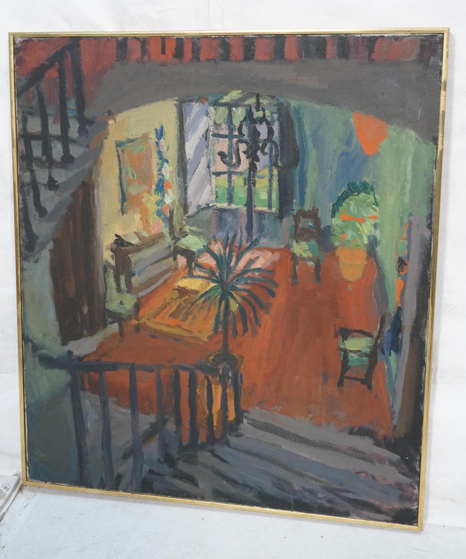 STUART EGNAL Modernist Interior Painting. Oil on: STUART EGNAL Modernist Interior Painting. Oil on Canvas. Pencil signed on stretcher. There is a second painting, perhaps a study. on the back. Two works for one money. STUART M. EGNAL (Philadelphia Ar
