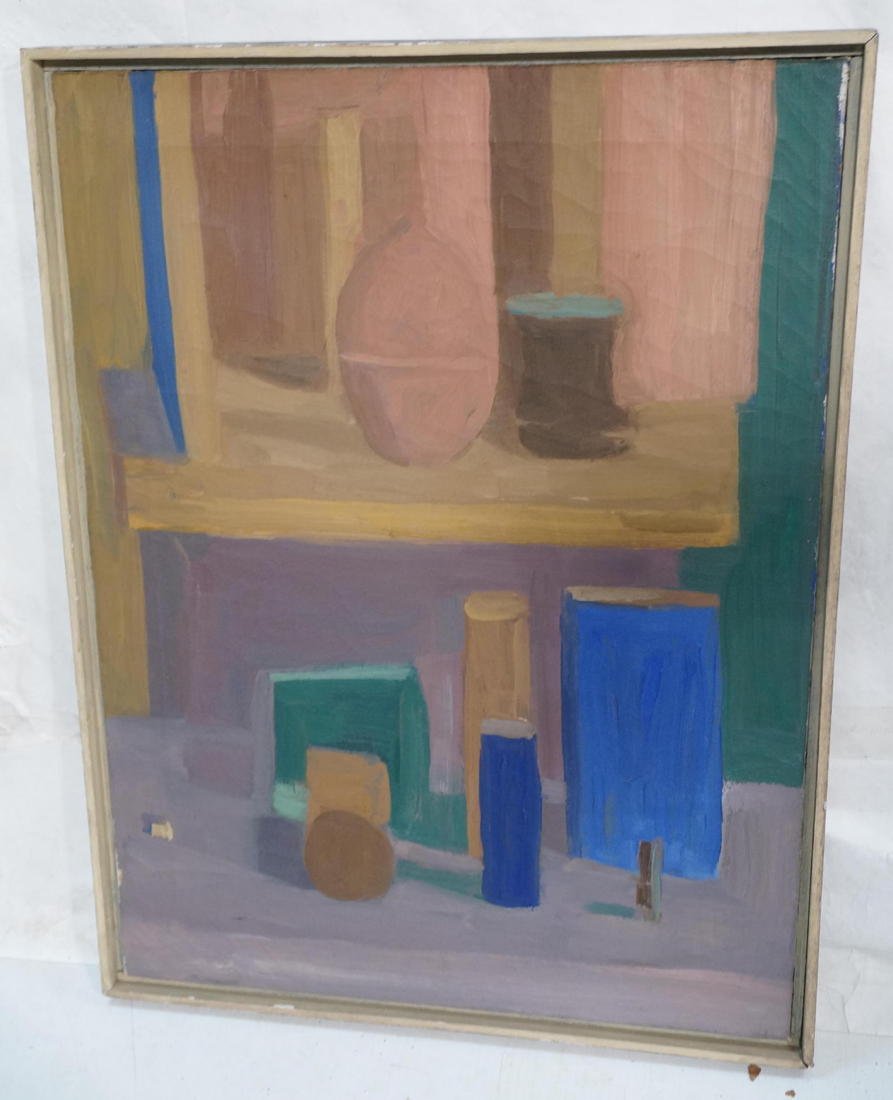 STUART EGNAL Modernist Dual Still Life. Oil Paint: STUART EGNAL Modernist Dual Still Life. Oil Painting on Canvas. 1963. Stencil signed on stretcher. STUART M. EGNAL (Philadelphia Artist), 1940-1966. In a life too brief, Mr. Egnal created art passiona