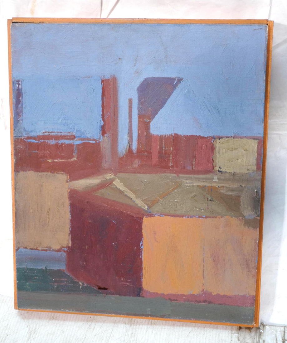 STUART EGNAL Modernist Abstract Landscape Painti: STUART EGNAL Modernist Abstract Landscape Painting. Oil on board. 1964. Stencil signed. STUART M. EGNAL (Philadelphia Artist), 1940-1966. In a life too brief, Mr. Egnal created art passionately and pr