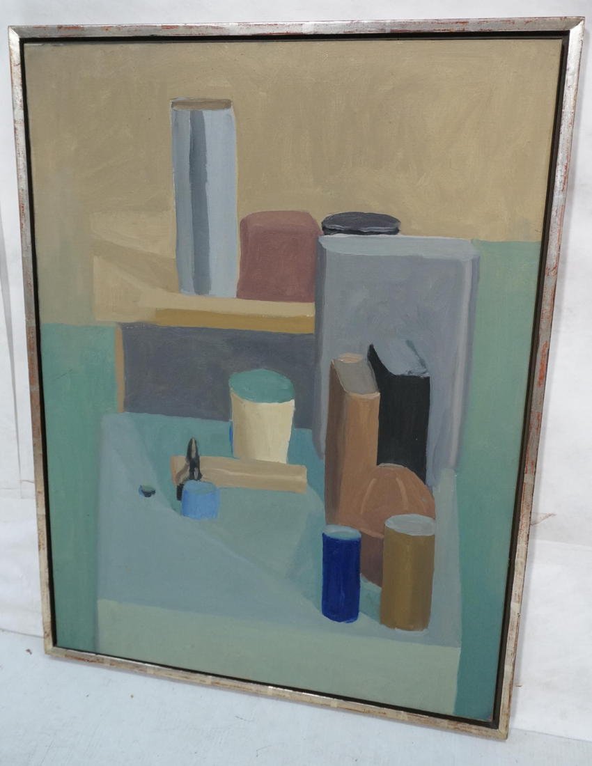 Large STUART EGNAL Modernist Still Life. Abstract: Large STUART EGNAL Modernist Still Life. Abstract Oil Painting on Canvas. 1963. Ink signature on frame. STUART M. EGNAL (Philadelphia Artist), 1940-1966. In a life too brief, Mr. Egnal created art pas