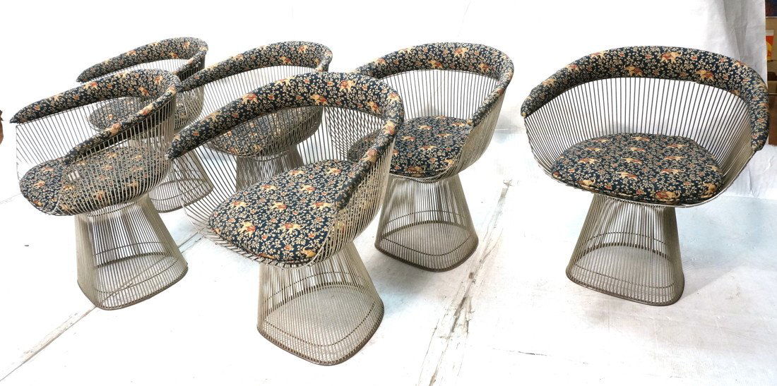 Set 6 Warren Platner Dining Chairs. Nickel Finni: Set 6 Warren Platner Dining Chairs. Nickel Finnish. -- Dimensions: H: 29 inches: W: 26.5 inches: D: 21 inches ---