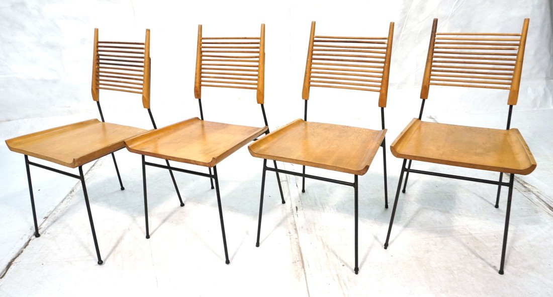 Set 4 Paul McCobb Shovel Chairs. Iron Frames Dow: Set 4 Paul McCobb Shovel Chairs. Iron Frames Dowel Backs. -- Dimensions: H: 34 inches: W: 18.5 inches: D: 20 inches ---