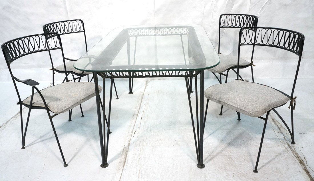 Maurizio Tempestini for Salterini Dining Set. Gl: Maurizio Tempestini for Salterini Dining Set. Glass top table and 4 Chairs. Ribbon edge table and chair backs.-- Dimensions: H: 29.5 inches: W: 59.75 inches: D: 36 inches ---