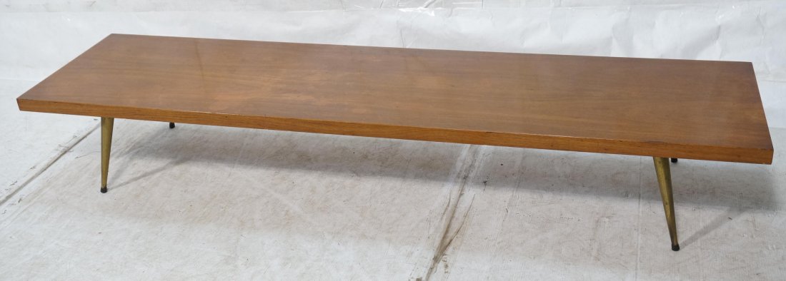 Long Low Coffee Table. American Modern Wood. Bras: Long Low Coffee Table. American Modern Wood. Brass Peg Legs. -- Dimensions: H: 12 inches: W: 72 inches: D: 18 inches ---