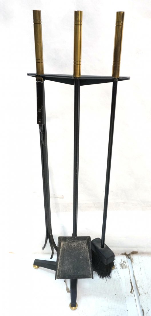 Donald Deskey Style Fireplace Tools. Brass cappe: Donald Deskey Style Fireplace Tools. Brass capped. Tri base. Flextong.-- Dimensions: H: 33.5 inches: W: 12.5 inches: D: 7.5 inches ---