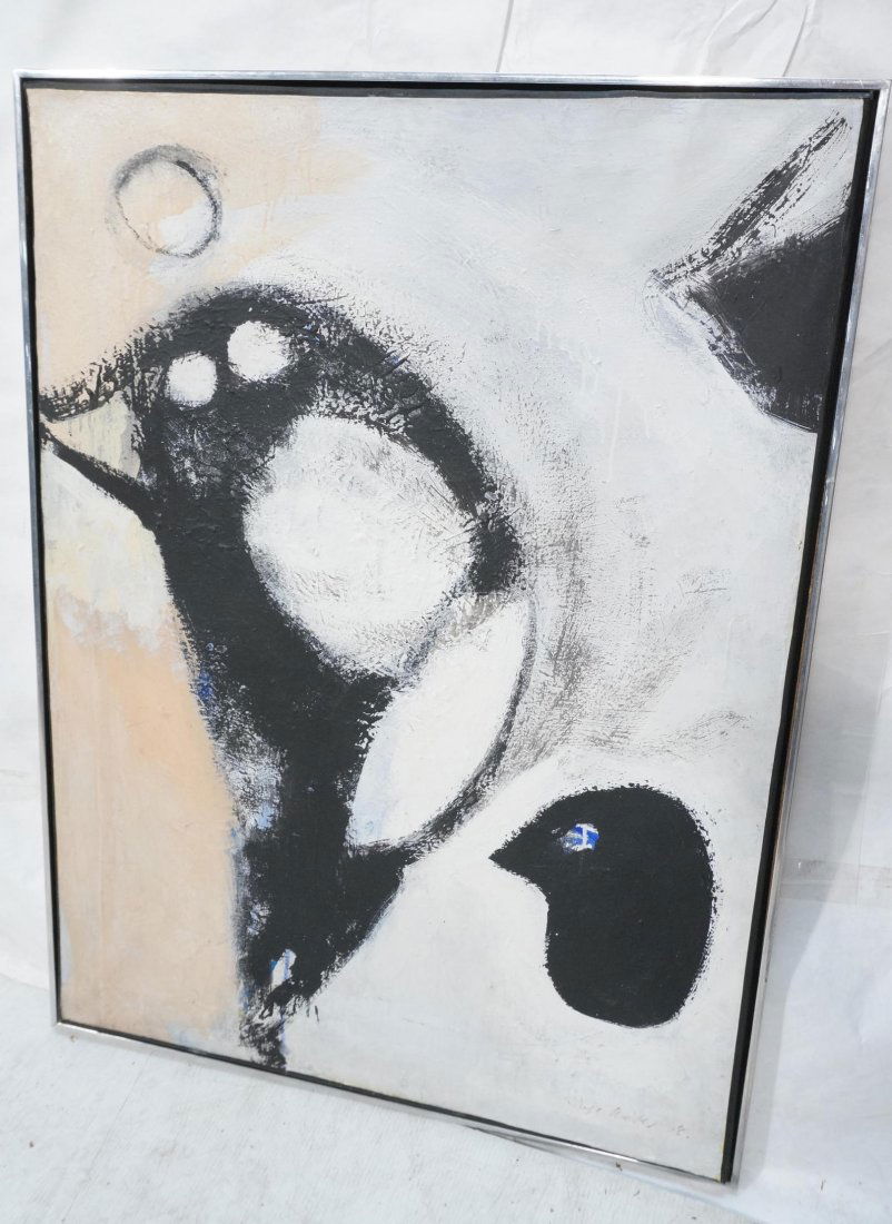 Abstract Oil on Canvas Painting. HUGO WEBER. Blac: Abstract Oil on Canvas Painting. HUGO WEBER. Black & White with shading. Signed on back; NYC 68-- Dimensions: Image Size: H: 40 inches: W: 30 inches ---