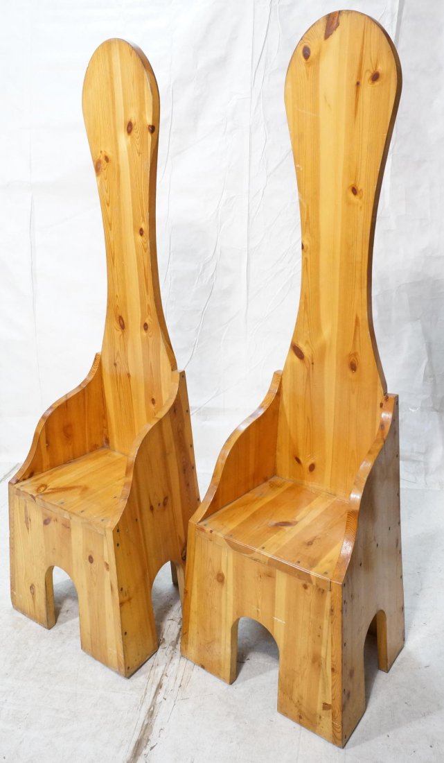 Pr Pine Tall Back Chairs. Manner of CEROLI. Cerol: Pr Pine Tall Back Chairs. Manner of CEROLI. Ceroli Chair designed for POLTRONOVA. -- Dimensions: H: 74.25 inches: W: 22 inches: D: 19.5 inches ---
