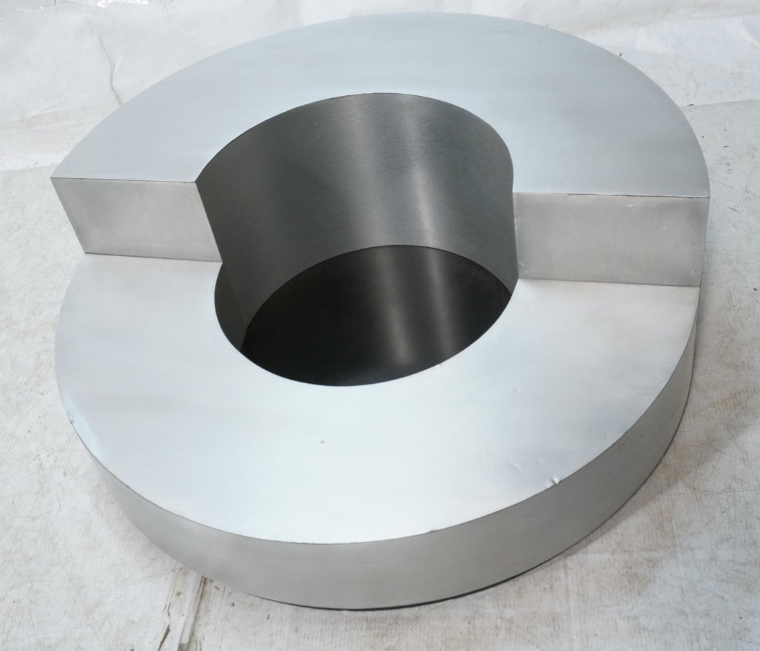 WILLY RIZZO style Coffee Table. Coated Aluminum.: WILLY RIZZO style Coffee Table. Coated Aluminum. Split donut form with high and low halves with well center. Not marked. -- Dimensions: H: 12.5 inches: W: 34 inches: D: 34 inches ---