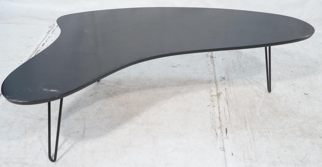 Black Biomorphic Coffee Cocktail Table. Hairpin I: Black Biomorphic Coffee Cocktail Table. Hairpin Iron Legs. -- Dimensions: H: 16 inches: W: 58 inches: D: 31 inches ---