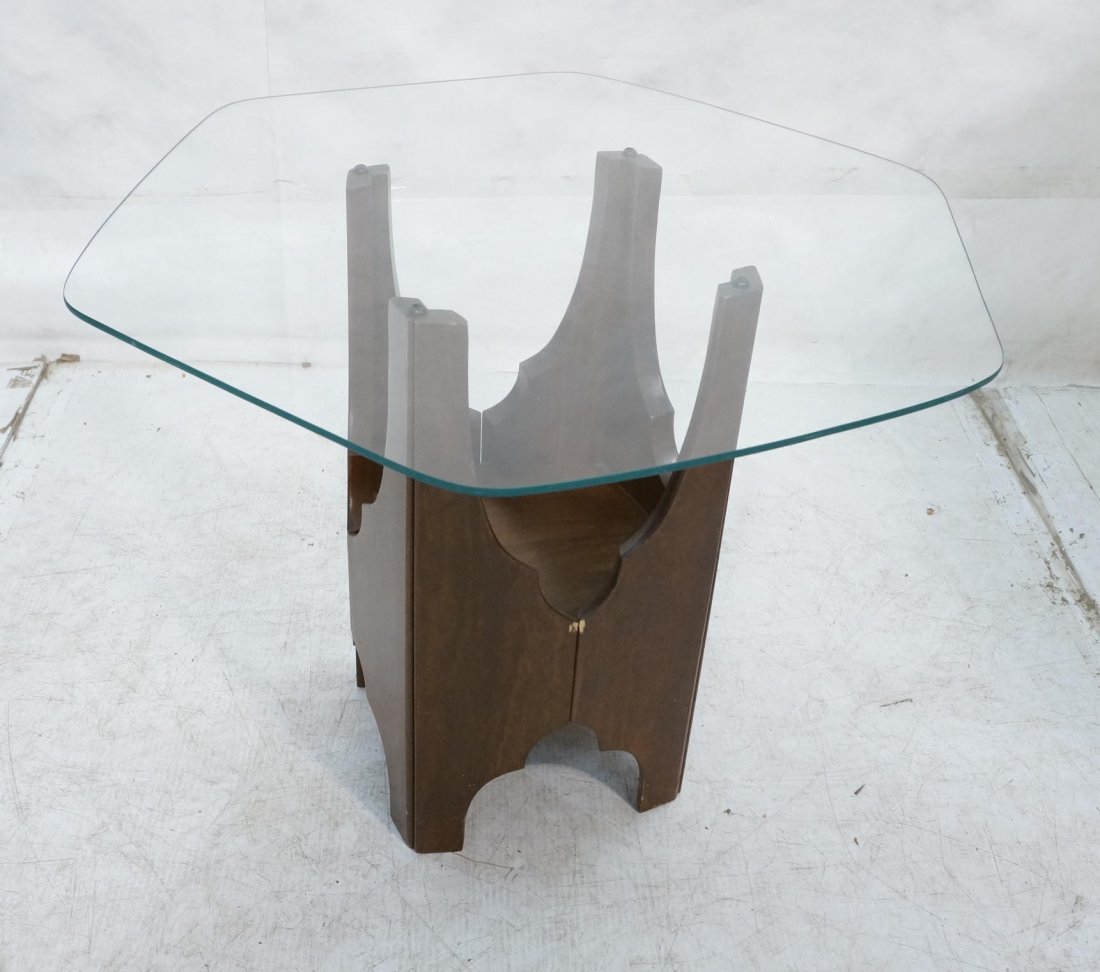 HARVEY PROBBER style Glass Top Side Table. Shaped: HARVEY PROBBER style Glass Top Side Table. Shaped Sides. Six sided glass top. -- Dimensions: H: 20.5 inches: W: 26 inches: D: 24 inches ---