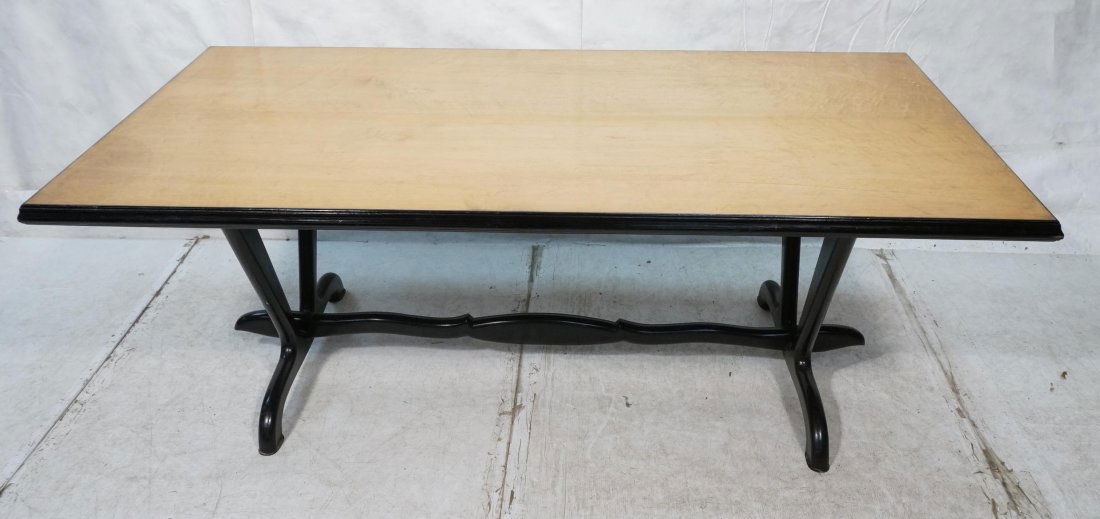 European Modernist Dining Table. Ebonized Pedesta: European Modernist Dining Table. Ebonized Pedestal Base. Rectangular top.-- Dimensions: H: 31 inches: W: 82.5 inches: D: 42 inches ---
