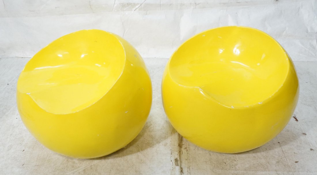 Pr Retro Yellow Fiberglass Modernist Chairs Stool: Pr Retro Yellow Fiberglass Modernist Chairs Stools. -- Dimensions: H: 19 inches: W: 21 inches: D: 21 inches ---