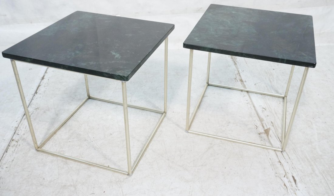 Pr Marble Top Cube End Tables. Aluminum Bases.: Pr Marble Top Cube End Tables. Aluminum Bases. -- Dimensions: H: 19 inches: W: 20 inches: D: 20 inches ---