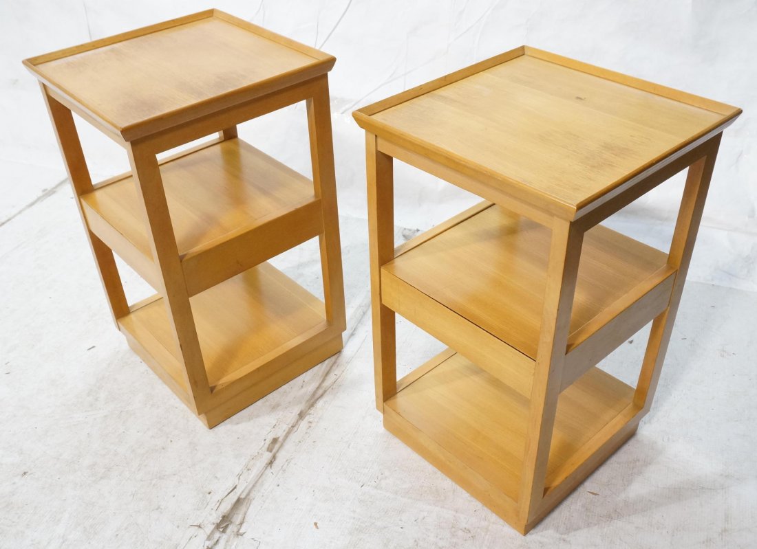 Pr EDWARD WORMLEY for DREXEL One Drawer Night Sta: Pr EDWARD WORMLEY for DREXEL One Drawer Night Stands. Blond Finish with Gallery Top. Branded-- Dimensions: H: 28 inches: W: 17 inches: D: 17 inches ---