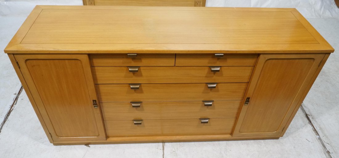 EDWARD WORMLEY for DREXEL Credenza: EDWARD WORMLEY for DREXEL Credenza. Blond Finish. Two Doors with Six Drawers. Brass Handles. Branded-- Dimensions: H: 33 inches: W: 67 inches: D: 19 inches ---