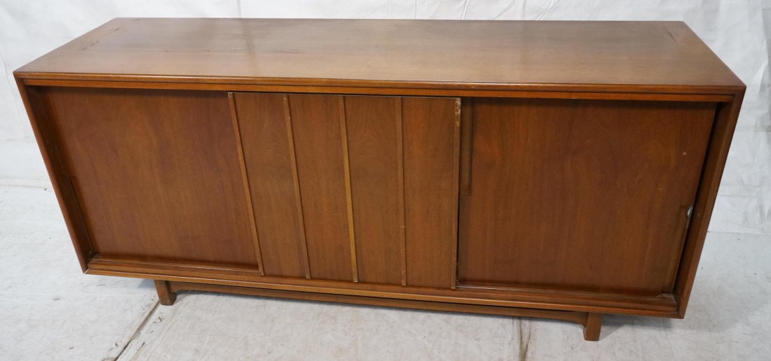 American Modern 3 Door Credenza. One sliding door: American Modern 3 Door Credenza. One sliding door with vertical trim detail. Fitted interior. CAVALIER Furniture fabric label. -- Dimensions: H: 34 inches: W: 72 inches: D: 21 inches ---