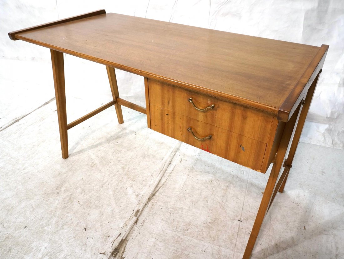 American Modern Two Drawer Desk. "A' frame with b: American Modern Two Drawer Desk. "A' frame with back stretcher. Two drawers with brass pulls-- Dimensions: H: 29 inches: W: 45 inches: D: 23 inches ---