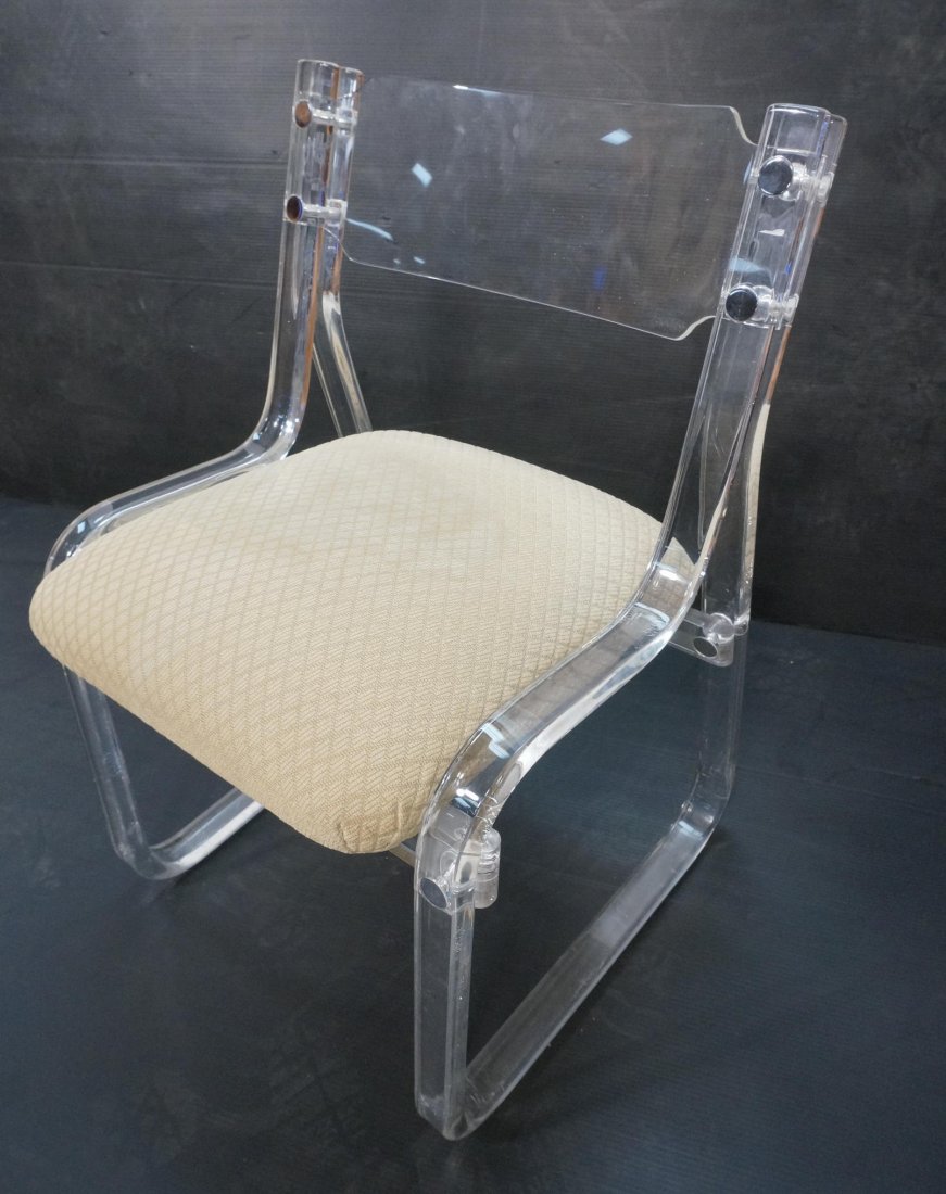 Lucite KARL SPRINGER Side Chair. Attribution. Chr: Lucite KARL SPRINGER Side Chair. Attribution. Chrome accents. -- Dimensions: H: 32 inches: W: 22 inches: D: 24 inches ---