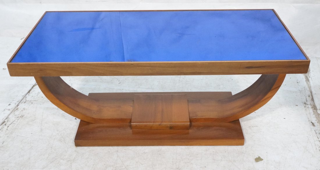 Art Deco Low Coffee Table. Inset Cobalt Blue Mirr: Art Deco Low Coffee Table. Inset Cobalt Blue Mirror Glass. -- Dimensions: H: 15 inches: W: 34 inches: D: 15.5 inches ---