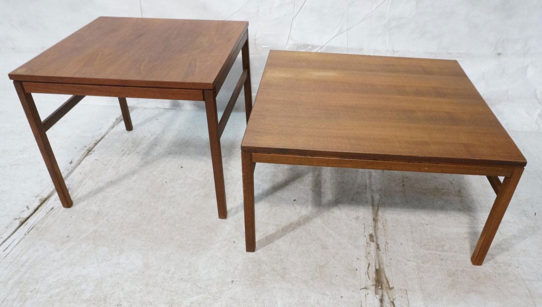 2pcs Danish Modern Teak Occasional Tables. Arbat: 2pcs Danish Modern Teak Occasional Tables. Arbatoye branded.-- Dimensions: H: 16 inches: W: 30 inches: D: 30 inches ---