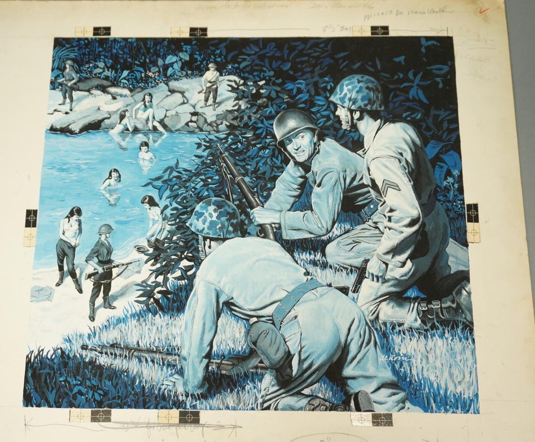Al Corn Illustration Painting. Marines who fough: Al Corn Illustration Painting. Marines who fought with women. Dec. Man's World. pp12-13. -- Dimensions: Image Size: H: 17 inches: W: 19 inches --- US Shipping charge: $35