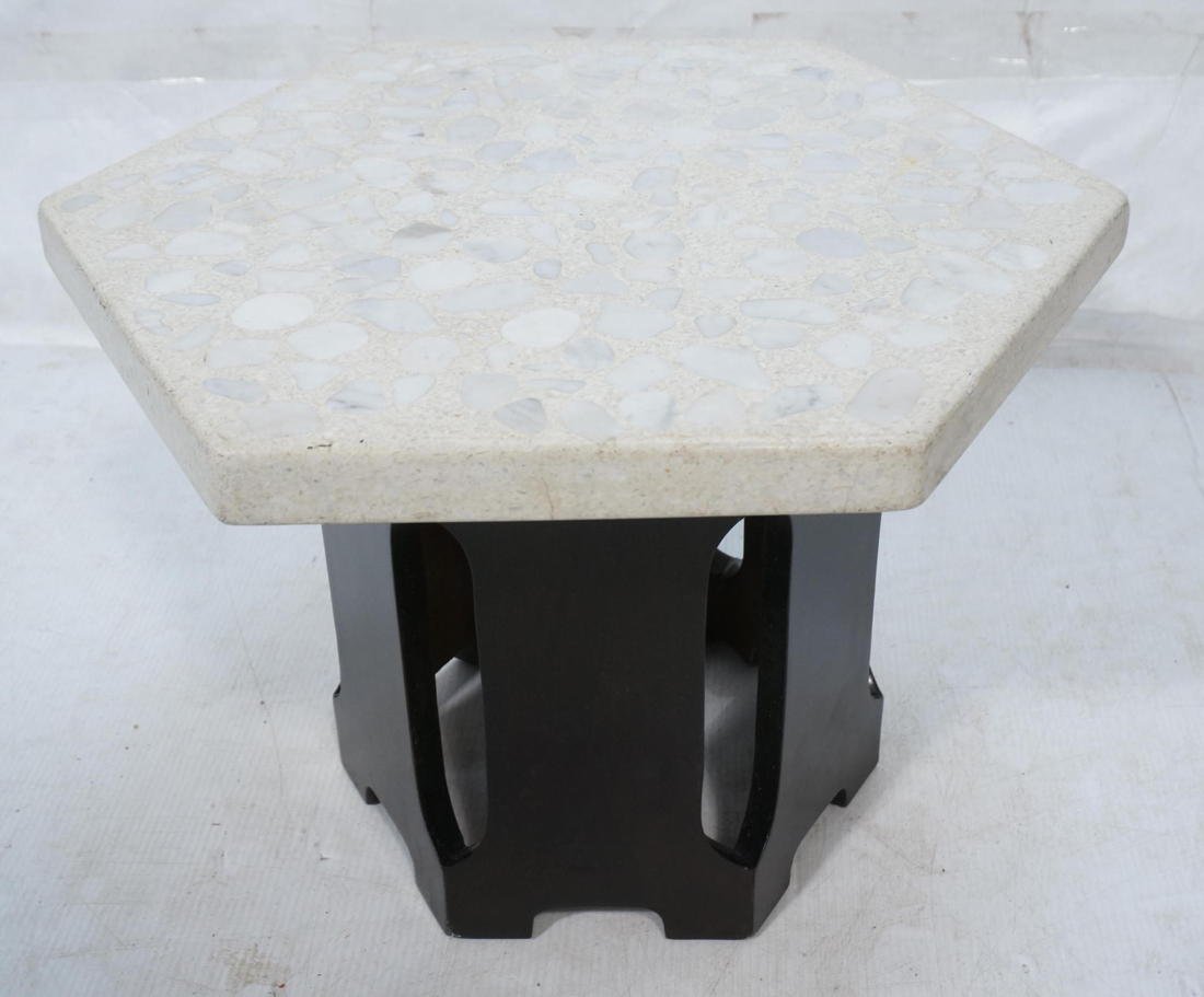 Harvey Probber Hexagonal Side Table. Terrazzo an: Harvey Probber Hexagonal Side Table. Terrazzo and wood. -- Dimensions: H: 15 inches: W: 22 inches: D: 19 inches ---