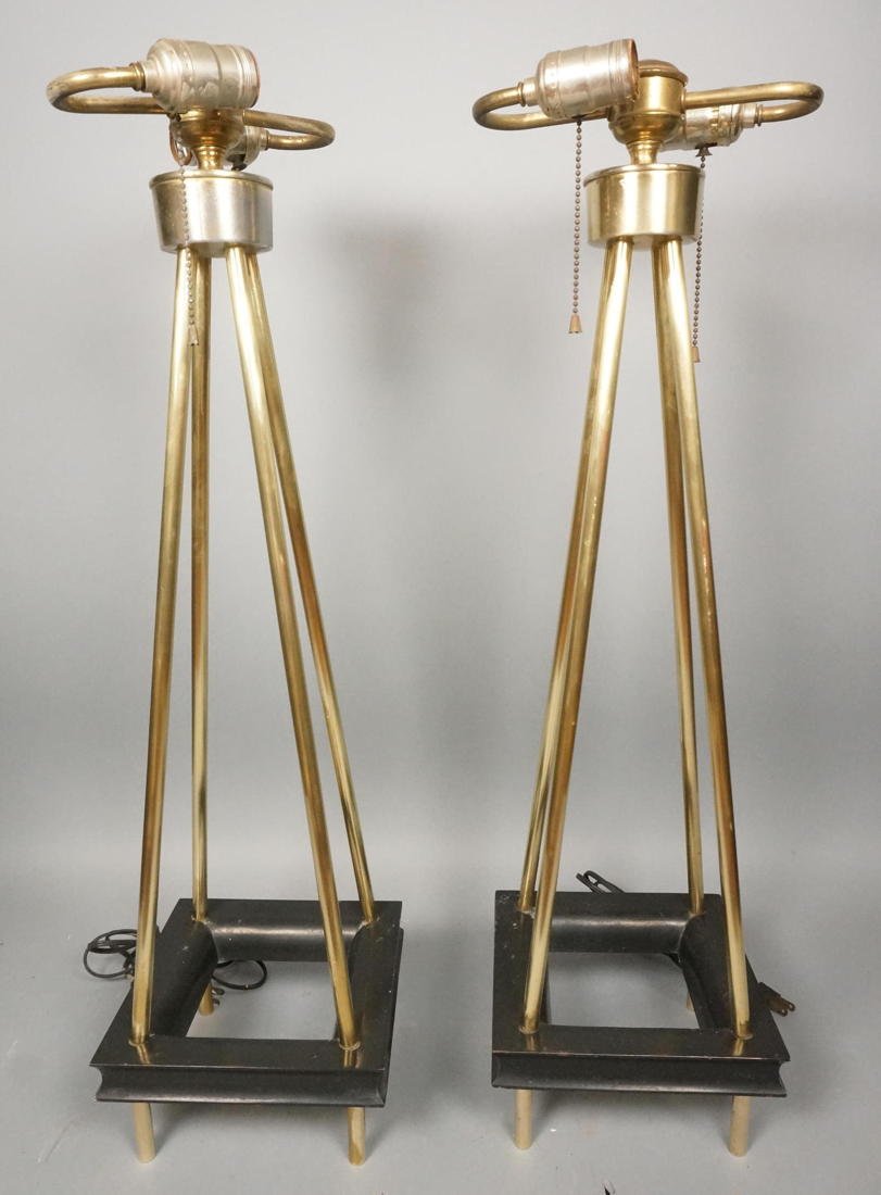 Pair Tommi Parzinger Style Table Lamps. Brass an: Pair Tommi Parzinger Style Table Lamps. Brass and Bronze Tone Metal. Heavy Construction. -- Dimensions: H: 29.5 inches: W: 8 inches ---