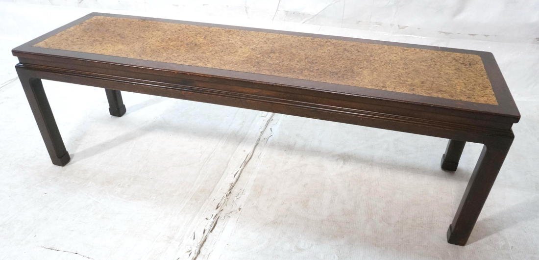 DUNBAR Cork Top Coffee Table. Brown painted wood: DUNBAR Cork Top Coffee Table. Brown painted wood frame. Edward Wormley designed. Green Metal Dunbar tag. -- Dimensions: H: 15.75 inches: W: 55 inches: D: 15 inches ---