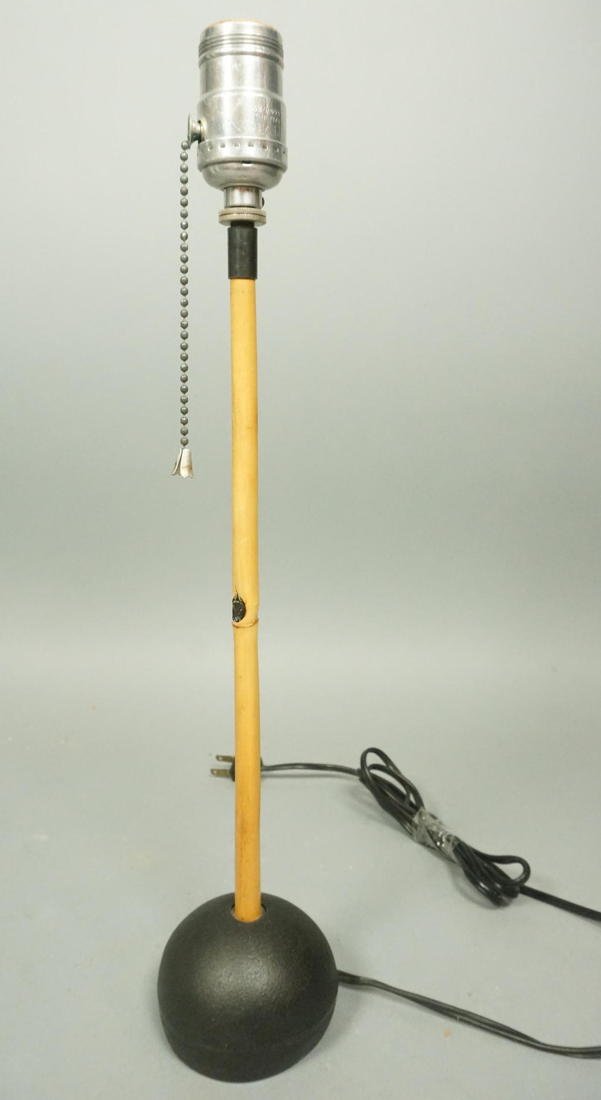 NOGUCHI for AKARI Japan Bamboo Desk Lamp. Thin ba: NOGUCHI for AKARI Japan Bamboo Desk Lamp. Thin bamboo stem on round metal base. Marked.-- Dimensions: H: 17 inches: W: 3.25 inches --- US Shipping charge: $35