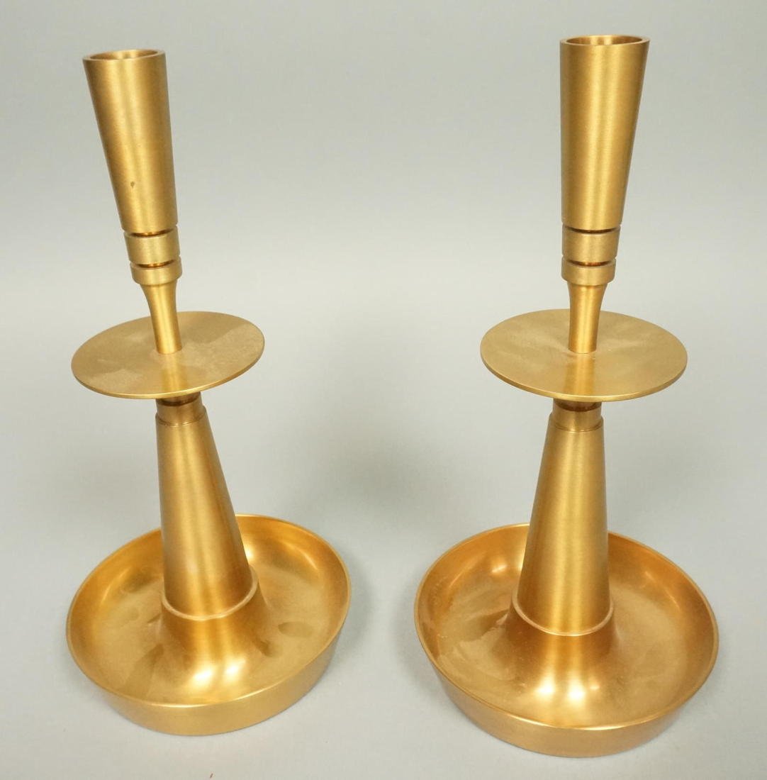 Pr Tommi Parzinger style Brass Candlesticks. Mode: Pr Tommi Parzinger style Brass Candlesticks. Modernist Candlesticks.-- Dimensions: H: 10.5 inches: W: 5 inches: D: 5 inches --- US Shipping charge: $35