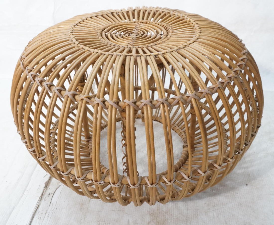FRANCO ALBINI Woven Rattan Poof Stool Hassock. No: FRANCO ALBINI Woven Rattan Poof Stool Hassock. Not marked.-- Dimensions: H: 16 inches: W: 24 inches: D: 24 inches ---