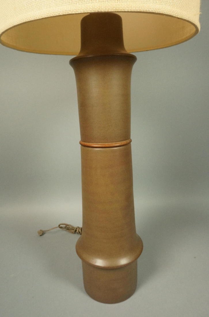 Tall Pottery MARTZ Marshall Studios Table Lamp. T: Tall Pottery MARTZ Marshall Studios Table Lamp. Two part ceramic base with wood detail. Marked Martz. Ceramic element is 27"H. -- Dimensions: H: 43.75 inches: W: 15.25 inches ---