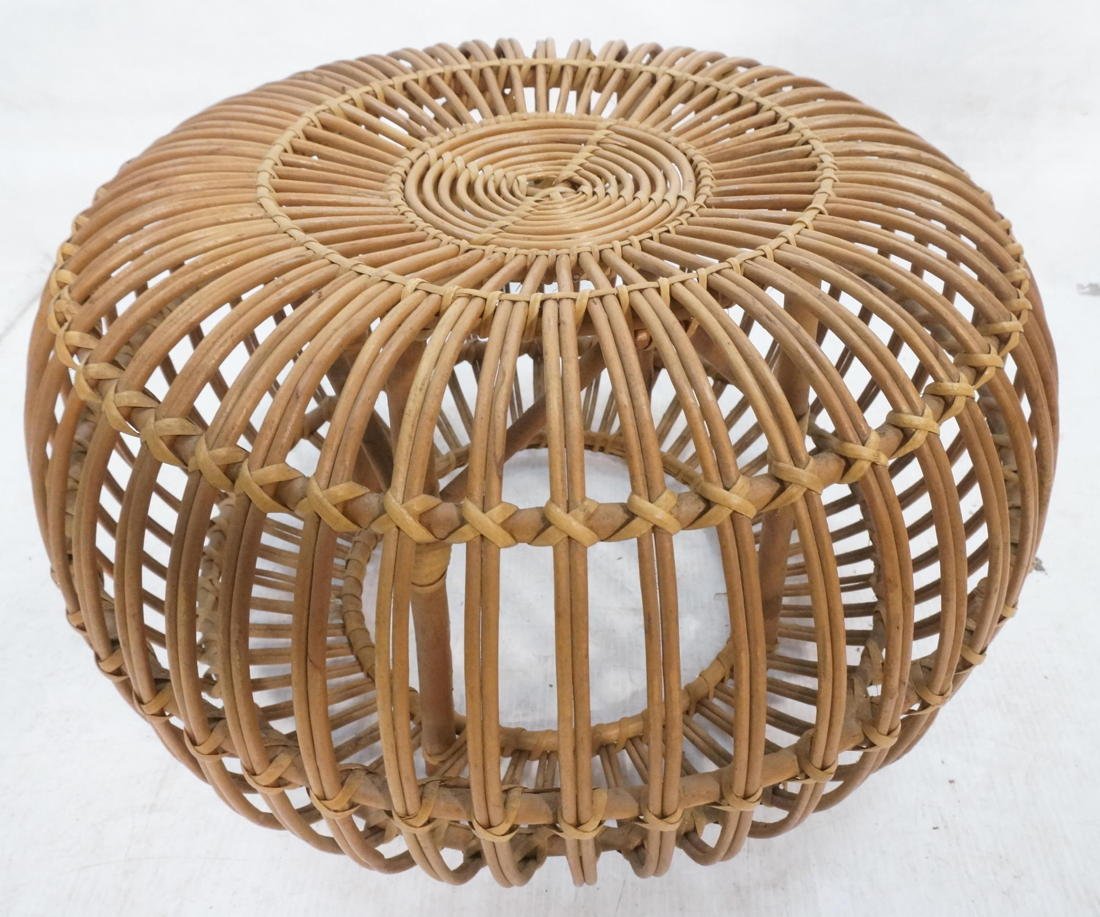 FRANCO ALBINI Woven Rattan Poof Footstool Ottoman: FRANCO ALBINI Woven Rattan Poof Footstool Ottoman. Not marked-- Dimensions: H: 15 inches: W: 23.5 inches: D: 23.5 inches ---
