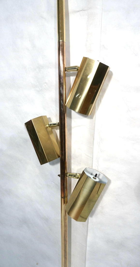 Brass Vintage Modern Tension Rod Pole Lamp. Three: Brass Vintage Modern Tension Rod Pole Lamp. Three octagon brass shades. -- Dimensions: H: 102 inches ---
