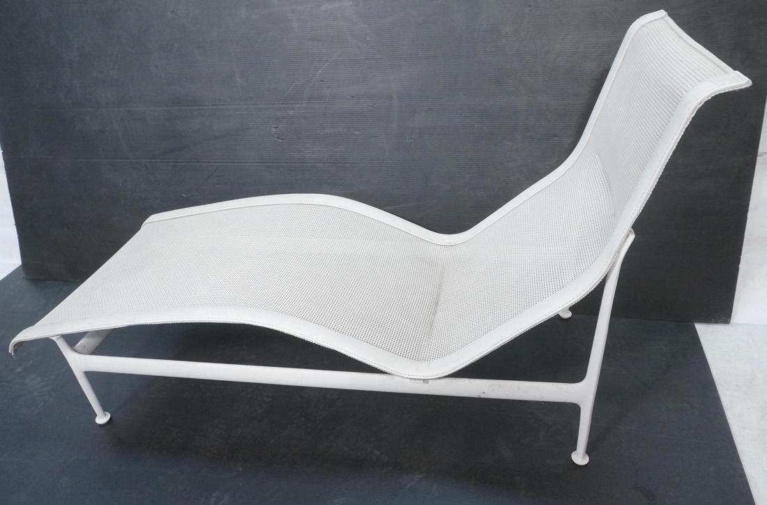 RICHARD SCHULTZ Chaise Lounge. White mesh sling s: RICHARD SCHULTZ Chaise Lounge. White mesh sling seat on painted aluminum frame. Garden. Patio. -- Dimensions: H: 33.25 inches: W: 62 inches: D: 21.5 inches ---