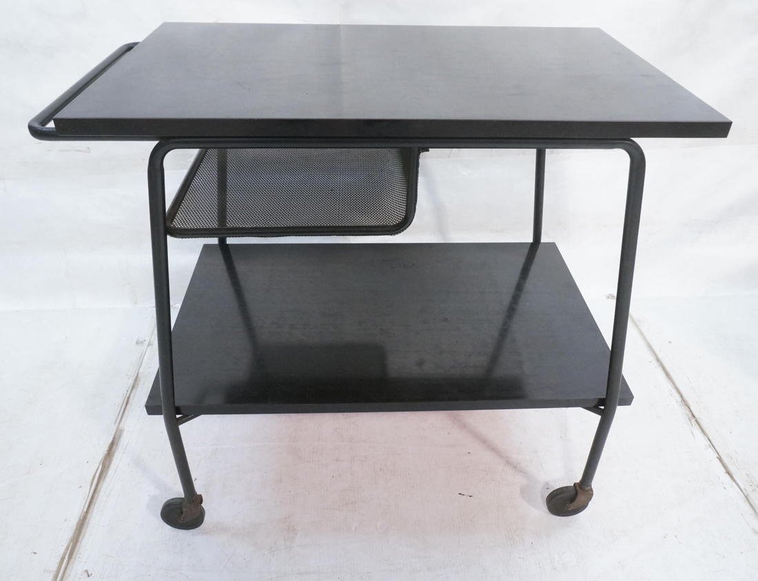 50's Modern Bar Cart. Black iron frame with black: 50's Modern Bar Cart. Black iron frame with black laminate top & lower shelf-- Dimensions: H: 29.25 inches: W: 30 inches: D: 20 inches ---