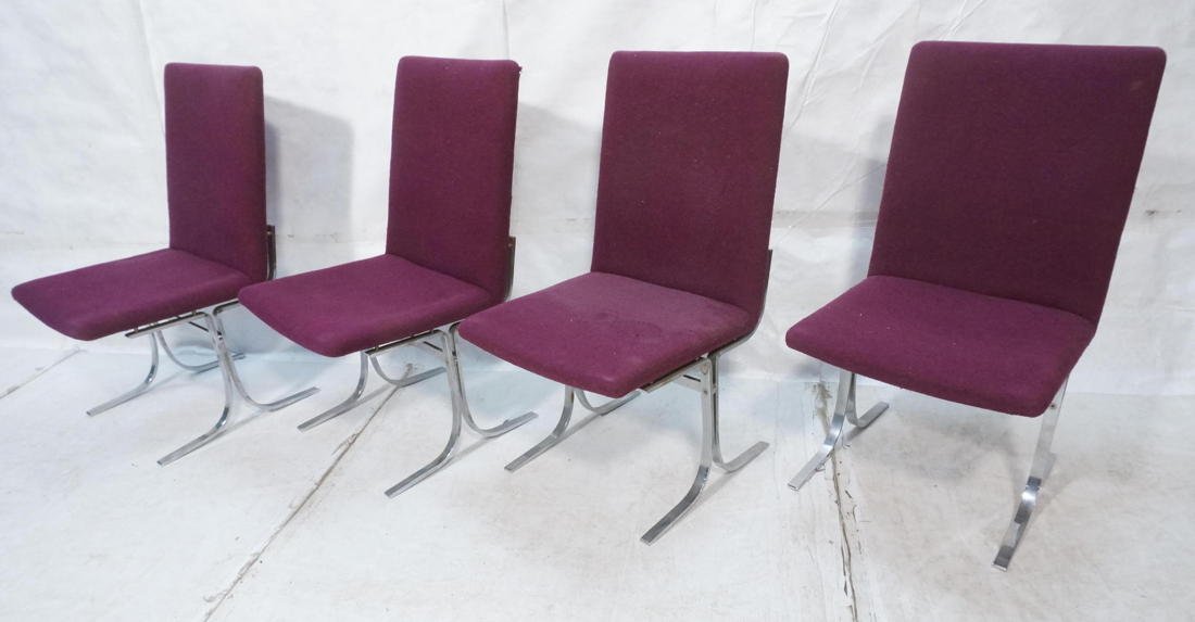 Set 4 DYRLUND Danish Chrome Side Chairs. Flat Chr: Set 4 DYRLUND Danish Chrome Side Chairs. Flat Chromed Steel Bases. Purple Magenta Fabric. Marked-- Dimensions: H: 37.5 inches: W: 19 inches: D: 20 inches ---