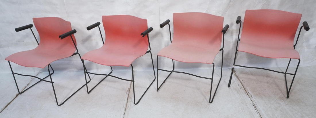 Set 4 Nesting MASSIMO VIGNELLI Handkerchief Chair: Set 4 Nesting MASSIMO VIGNELLI Handkerchief Chairs. Four stacking Arm Chairs on black metal frame. Marked KNOLL INTERNATIONAL. -- Dimensions: H: 29 inches: W: 25.5 inches: D: 18.5 inches ---