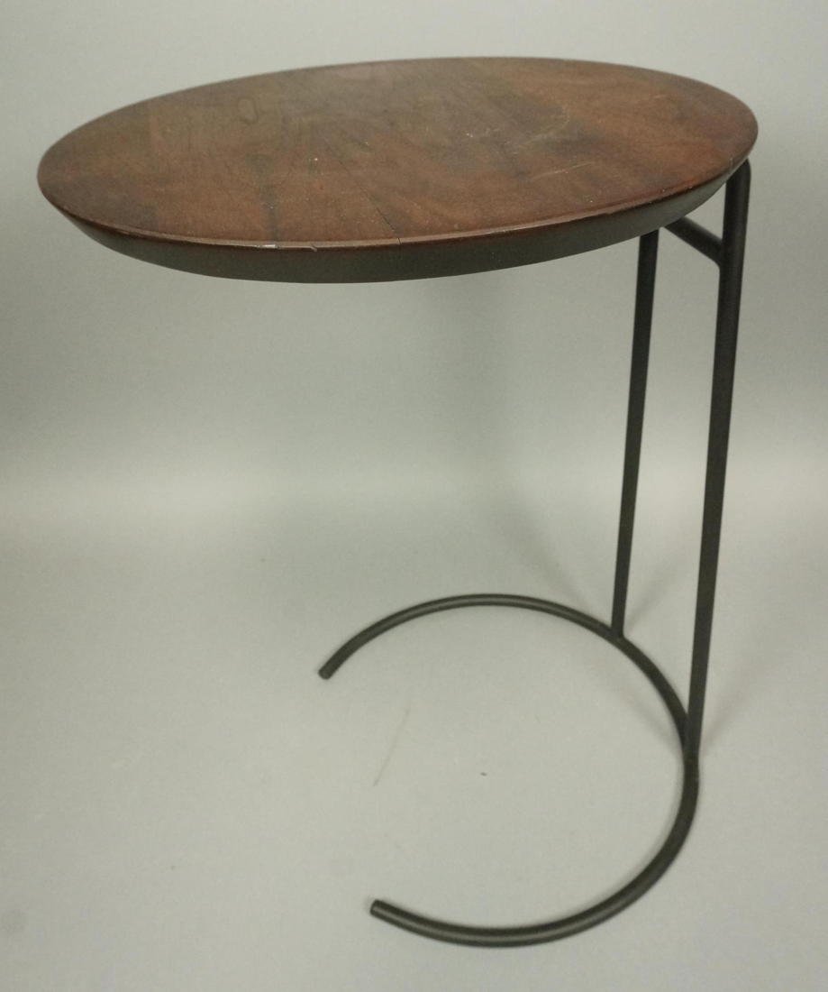 JENS RISOM Round Wood Side Table. Black Iron Hair: JENS RISOM Round Wood Side Table. Black Iron Hairpin Base. American Modern. Sticker.-- Dimensions: H: 14 inches: W: 21 inches ---