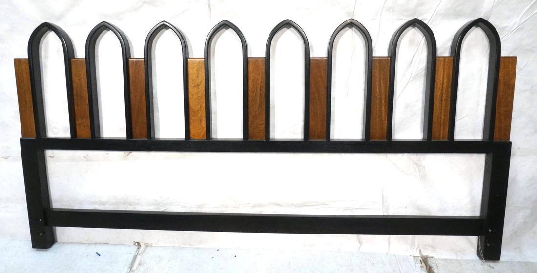 HARVEY PROBBER Ebonized & Natural Wood Headboard.: HARVEY PROBBER Ebonized & Natural Wood Headboard. Arched design. Probably King Size. Unmarked.-- Dimensions: H: 39.25 inches: W: 81 inches ---