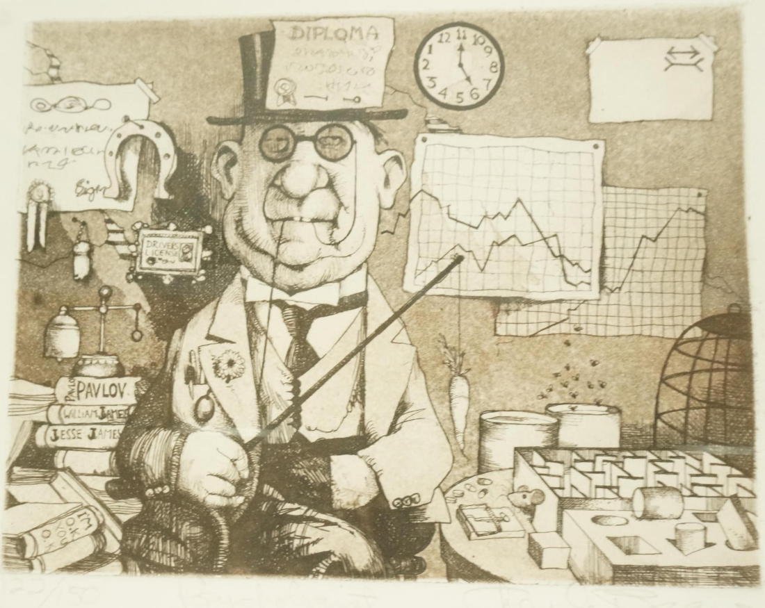 CHARLES BRAGG "Psychologist" Engraving Print. 122: CHARLES BRAGG "Psychologist" Engraving Print. 122/150. -- Dimensions: Image Size: H: 6 inches: W: 7.5 inches ---