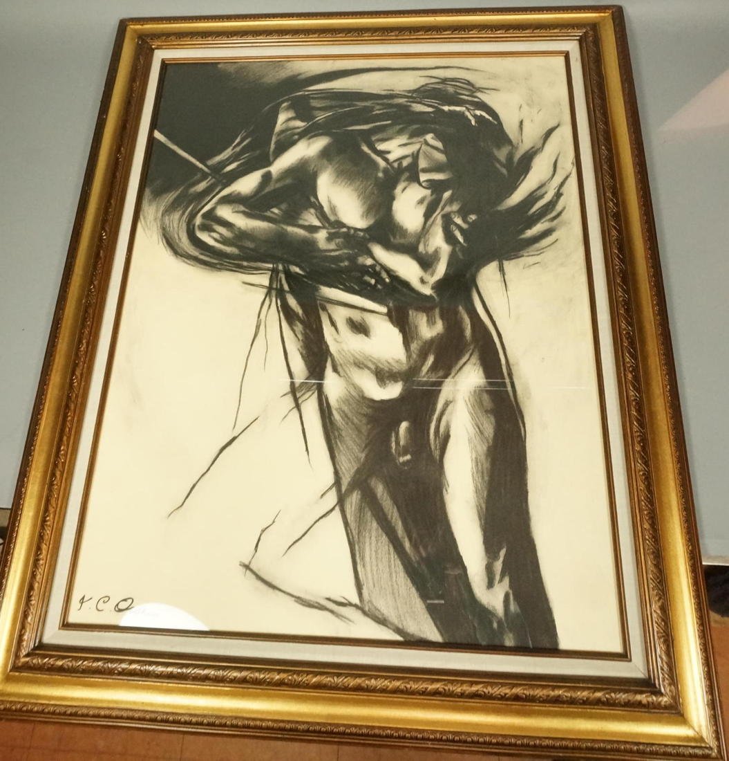 JOSE CLEMENTE OROZCO Charcoal Nude Figural Drawin: JOSE CLEMENTE OROZCO Charcoal Nude Figural Drawing. "Torso" 1939. Gallery Label & Certificate. Signed-- Dimensions: Image Size: H: 29.5 inches: W: 23.5 inches ---