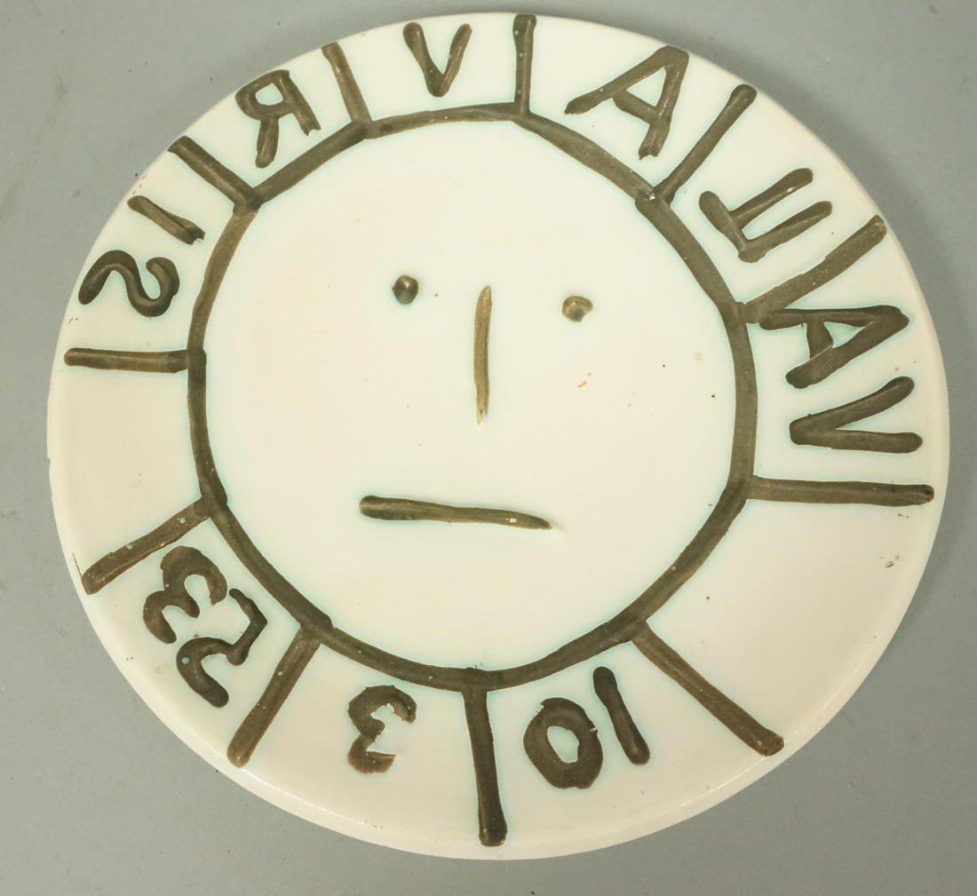 Pablo Picasso Madoura Face Plate. Vallauris 10/3/: Pablo Picasso Madoura Face Plate. Vallauris 10/3/53. Impressed marks. Madoura Empriente Originale De Picasso. -- Dimensions: H: 8.25 inches ---