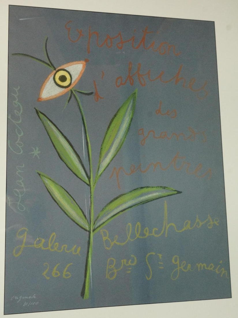 JEAN COCTEAU Lithograph. Plant with "eye" Flower.: JEAN COCTEAU Lithograph. Plant with "eye" Flower. Cocteau quote. Originale 30/100. -- Dimensions: Image Size: H: 24.75 inches: W: 18.5 inches ---