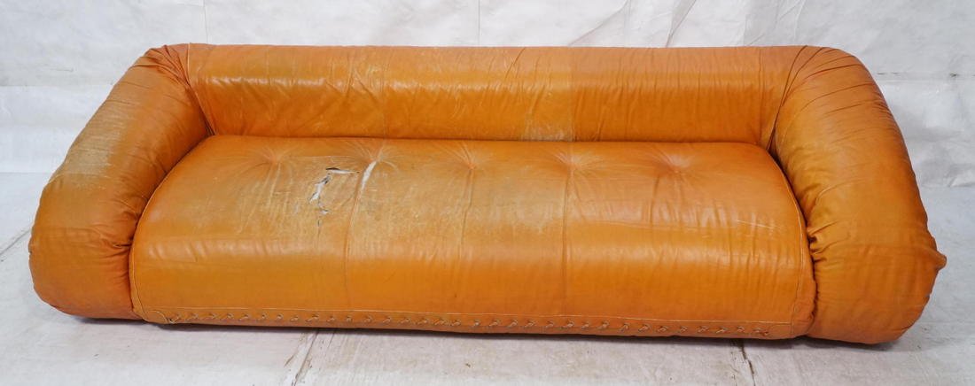 Italian ANFIBIO Leather Sofa / Bed by Alessandro: Italian ANFIBIO Leather Sofa / Bed by Alessandro Becchi 1972. This design is in the collection of MOMA. Couch that unfolds to make a bed.-- Dimensions: H: 26 inches: W: 95 inches: D: 37 inches ---