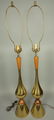 Pr American Modern Brass & Wood Table Lamps. Tall - 2